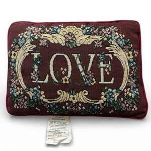 Vintage Embroidered Love Valentines Day Throw Pillow Floral Decor